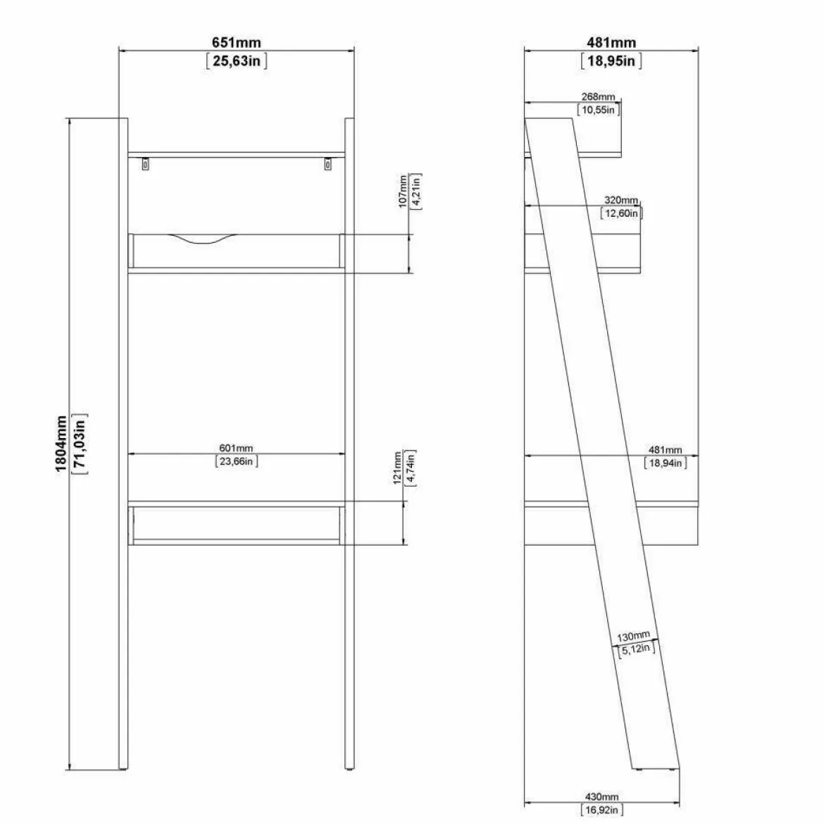 Libreria verticale bianca e quercia 65x180h cm - Aviv