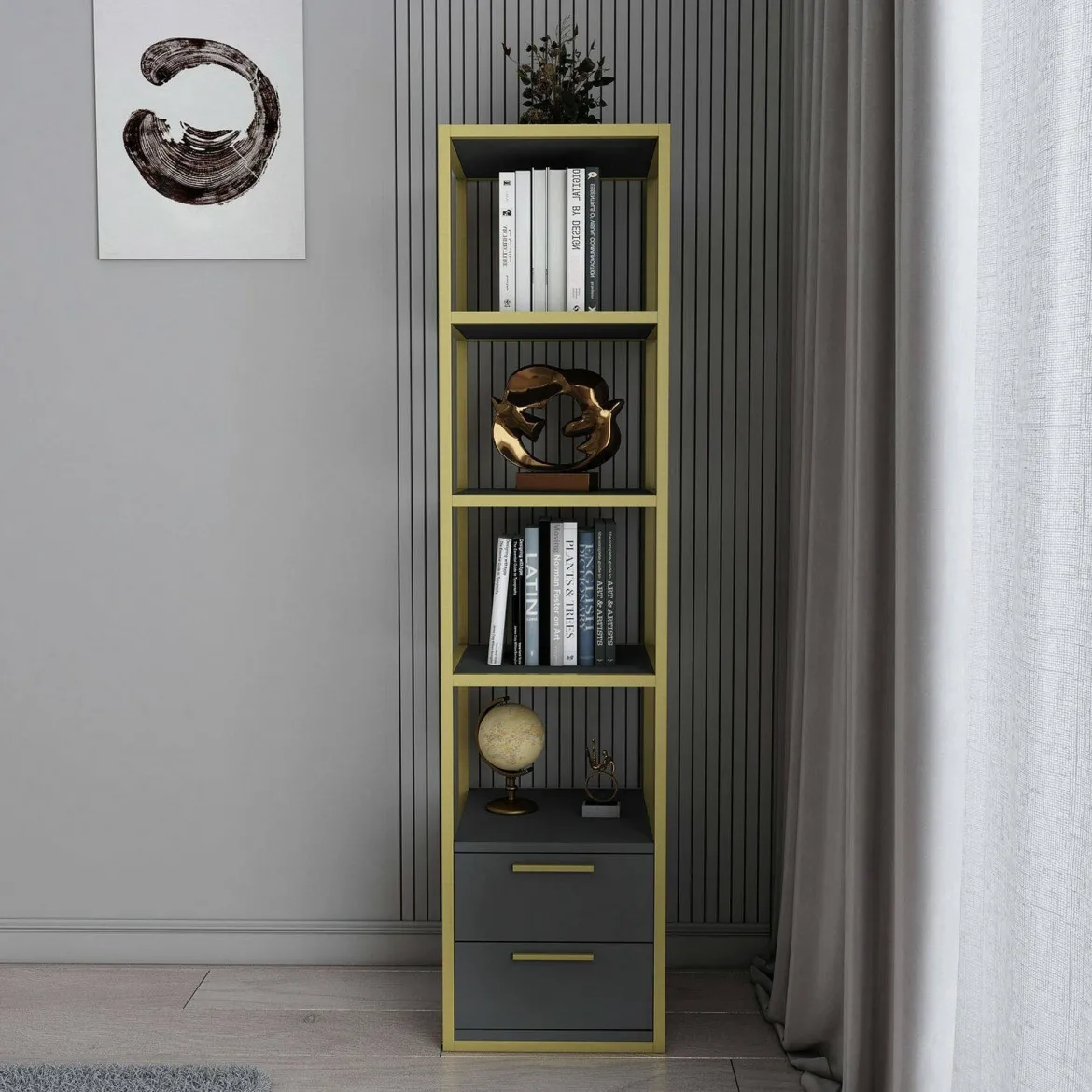 Libreria verticale oro e antracite 39x169h cm - Arsim