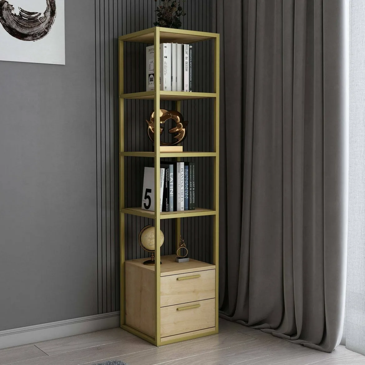 Libreria verticale oro e quercia 39x169h cm - Arsim
