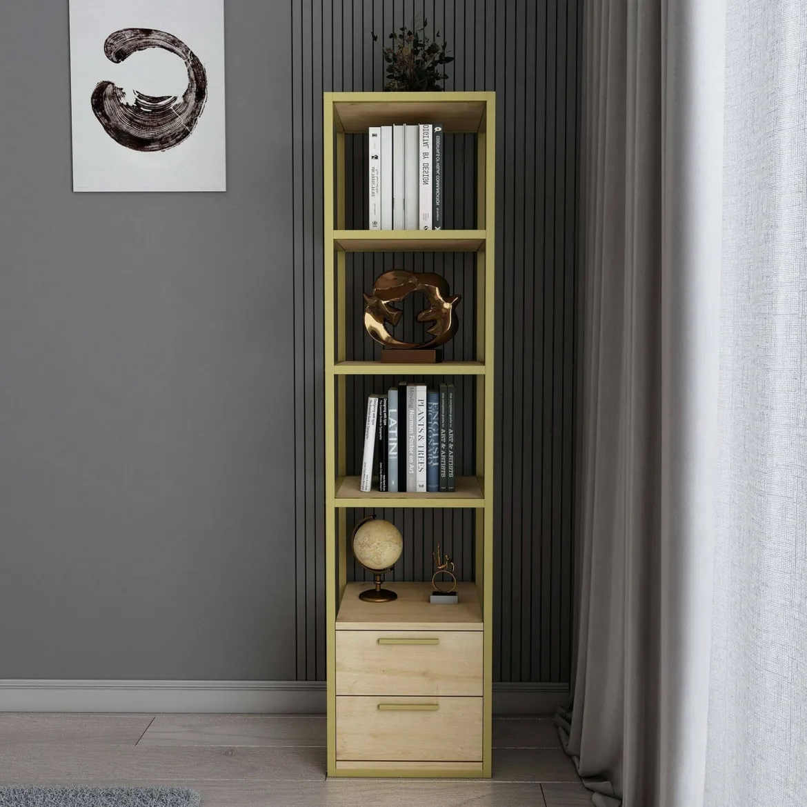 Libreria verticale oro e quercia 39x169h cm - Arsim