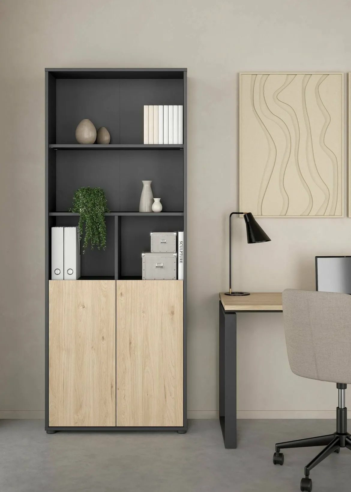 Libreria verticale rovere e grigia 79x204h cm - Arancio