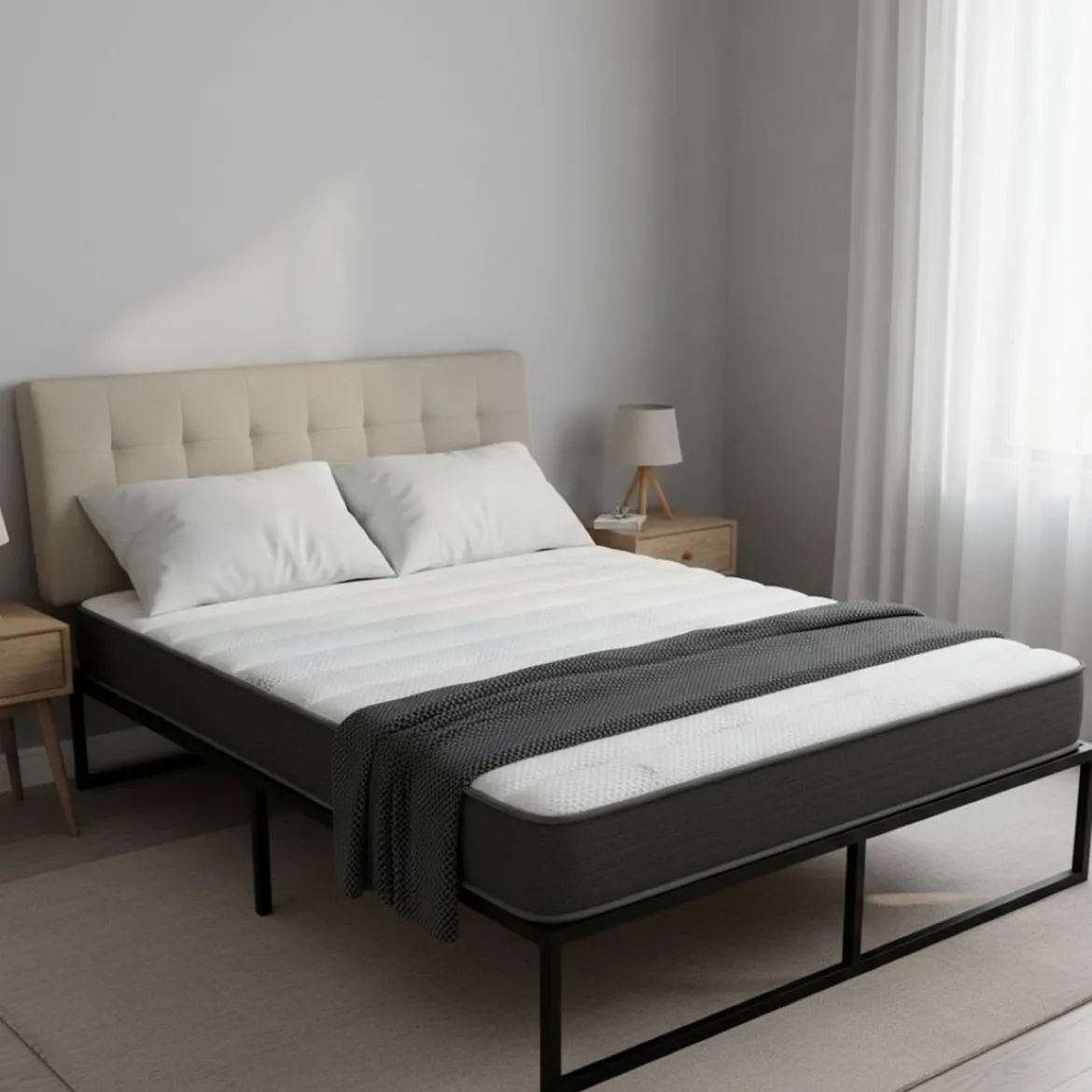 Materasso Matrimoniale Bianco Grigio Grado Rigidità Medio 190x160x22h cm, Misura Rete Compatibile 160x190 cm - Pizzone