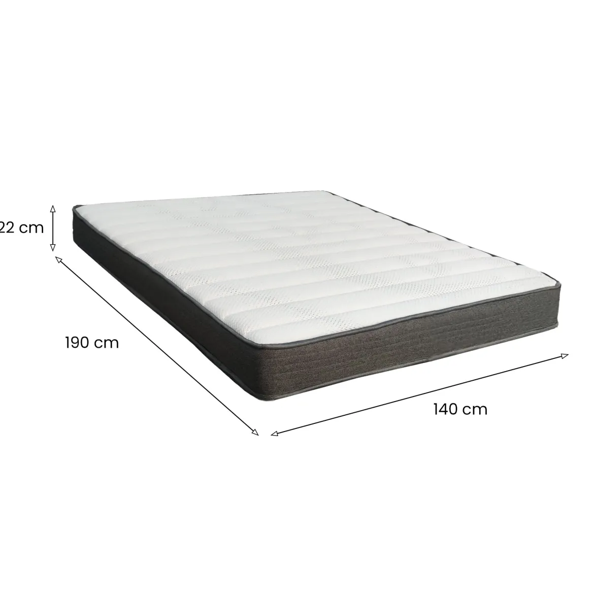 Materasso Matrimoniale Bianco Grigio Grado Rigidità Medio 190x160x22h cm, Misura Rete Compatibile 160x190 cm - Pizzone
