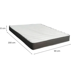 Materasso Singolo Bianco Grigio Grado Rigidità Medio 200x90x22h cm, Misura Rete Compatibile 90x200 cm - Venosa