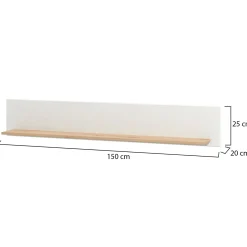 Mensola Bianco Marrone Rovere un Ripiano Dettaglio Geometrico 146x19.5x24h cm, Portata Ripiani 5 - Suelli