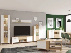 Mensola Bianco Marrone Rovere un Ripiano Dettaglio Geometrico 146x19.5x24h cm, Portata Ripiani 5 - Suelli