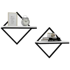 Mensola Bianco Nero 2 Ripiani set da 2 Mensole 42x15x42h cm, Colore Struttura Nero - Mordano