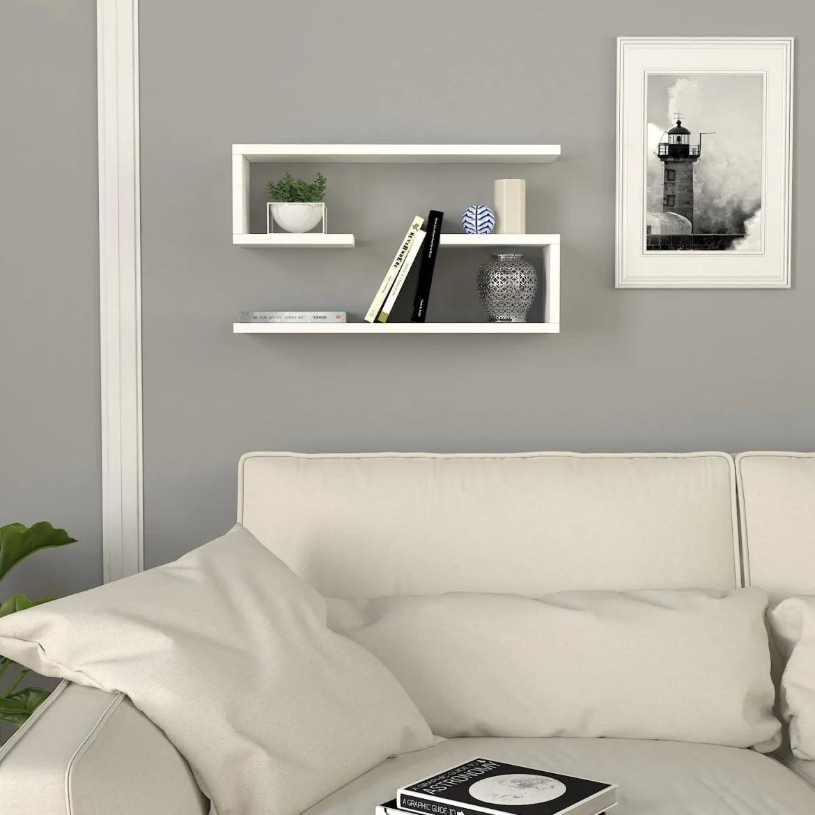 Mensola Bianco 4 Ripiani set da 2 Mensole 60x15x18h cm, - Savogna