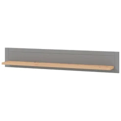 Mensola Grigio Marrone Rovere un Ripiano Dettaglio Geometrico 146x19.5x24h cm, Portata Ripiani 5 - Suelli