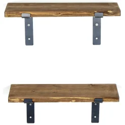 Mensola Marrone Naturale Nero un Ripiano in Legno di Abete 60x14x20h cm, Colore Struttura Nero - Dovadola