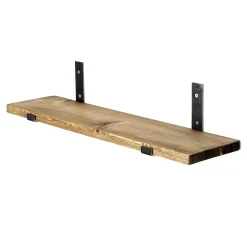 Mensola Marrone Naturale un Ripiano in Legno di Abete, Fatto a Mano 60x14x16h cm, Materiale Struttura in Metallo - Denice