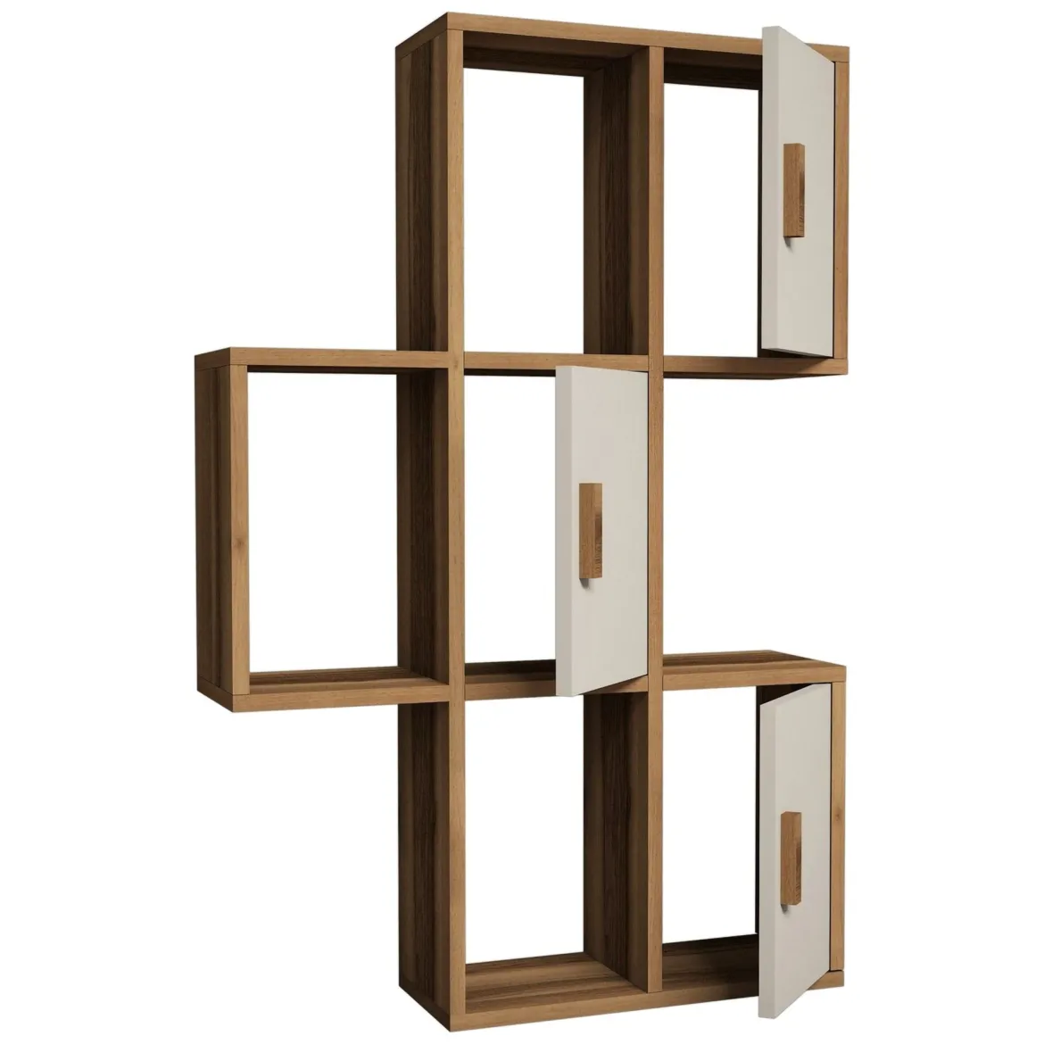 Mensola Marrone Noce Bianco Crema 7 Ripiani Colore Struttura Bianco 50x20x113h cm, Sfumatura Colore Struttura Noce - Carzano