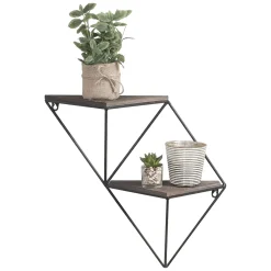 Mensola Marrone Noce Nero 2 Ripiani in Legno di Abete 33x13x30h cm, Colore Struttura Nero - Cassola