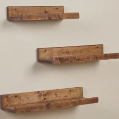 Mensola Marrone Noce 3 Ripiani Fatto a Mano, set da 3 Mensole 60x15x8h cm, Sfumatura Colore Struttura Noce - Piazzolo