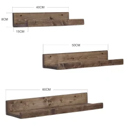 Mensola Marrone Noce 3 Ripiani Fatto a Mano, set da 3 Mensole 60x15x8h cm, Sfumatura Colore Struttura Noce - Piazzolo