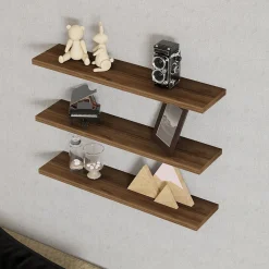Mensola Marrone Noce 3 Ripiani set da 3 60x15x2h cm, Sfumatura Colore Struttura Noce - Meina