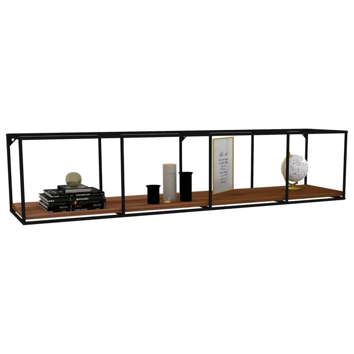 Mensola Marrone Noce Scuro Nero un Ripiano Colore Struttura Nero 120x30x30h cm, Materiale Struttura in Metallo - Cis