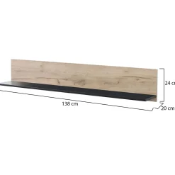 Mensola Marrone Rovere Grigio Nero un Ripiano 137.5x19.5x24h cm, Portata Ripiani 5 - Caines