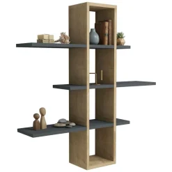 Mensola Marrone Rovere Nero Antracite 3 Ripiani Colore Struttura Nero 96x20x101h cm, Sfumatura Colore Struttura Rovere - Erbe
