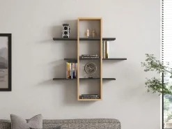 Mensola Marrone Rovere Nero Antracite 3 Ripiani Colore Struttura Nero 96x20x101h cm, Sfumatura Colore Struttura Rovere - Erbe