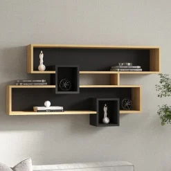 Mensola Marrone Rovere Nero Antracite 4 Ripiani Colore Struttura Nero 120x22x72h cm, Sfumatura Colore Struttura Rovere - Zerfaliu