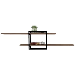 Mensola Marrone Rovere Nero 2 Ripiani Colore Struttura Nero 120x18x30h cm, Sfumatura Colore Struttura Rovere - Tuili