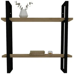 Mensola Marrone Rovere Nero 2 Ripiani Colore Struttura Nero 70x22x70h cm, Sfumatura Colore Struttura Rovere - Picerno