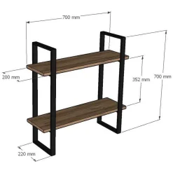 Mensola Marrone Rovere Nero 2 Ripiani set da 2 Mensole 40x15x2h cm, Colore Struttura Nero - Tarvisio