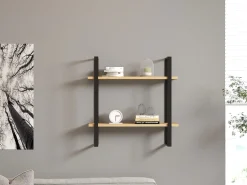 Mensola Marrone Rovere Nero 2 Ripiani set da 2 Mensole 40x15x2h cm, Colore Struttura Nero - Tarvisio