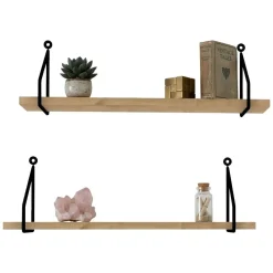 Mensola Marrone Rovere Nero 2 Ripiani set da 2 Mensole 60x12x2h cm, Colore Struttura Nero - Godano