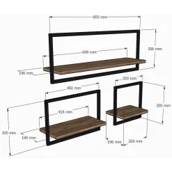 Mensola Marrone Rovere Nero 4 Ripiani Colore Struttura Nero 70x15x120h cm, Materiale Struttura in Metallo - Oderzo
