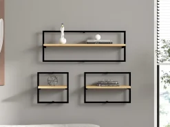 Mensola Marrone Rovere Nero 4 Ripiani Colore Struttura Nero 70x15x120h cm, Materiale Struttura in Metallo - Oderzo