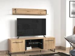 Mensola Marrone Rovere Nodi Nero un Ripiano 137.5x21x24h cm, Portata Ripiani 5 - Oriolo