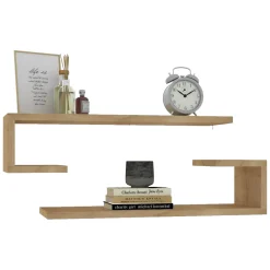Mensola Marrone Rovere 2 Ripiani set da 2 Mensole 60x20x15h cm, Sfumatura Colore Struttura Rovere - Siligo