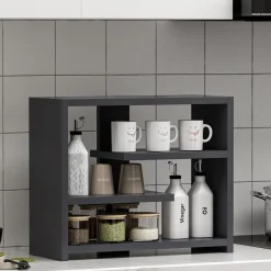 Mensola Nero Antracite 3 Ripiani set da 3 60x15x2h cm, Sfumatura Colore Struttura Antracite - Meina