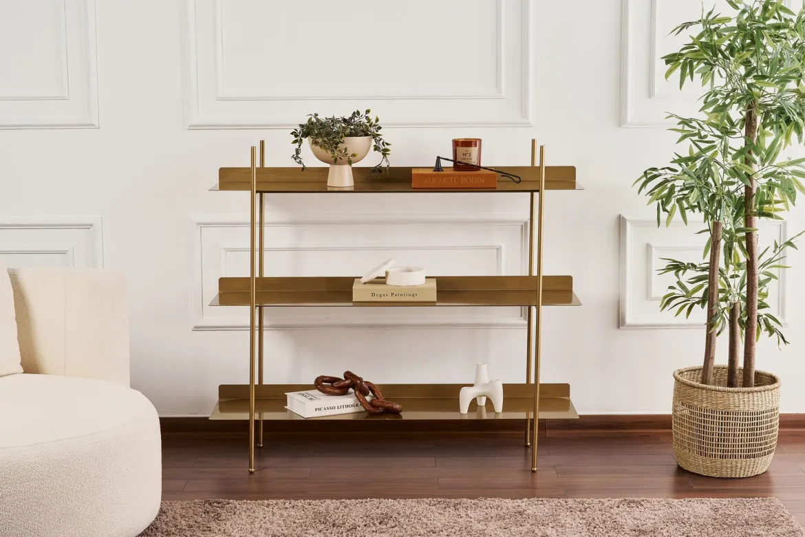Mensola oro 3 Ripiani 120x34x106h cm, - Quirino