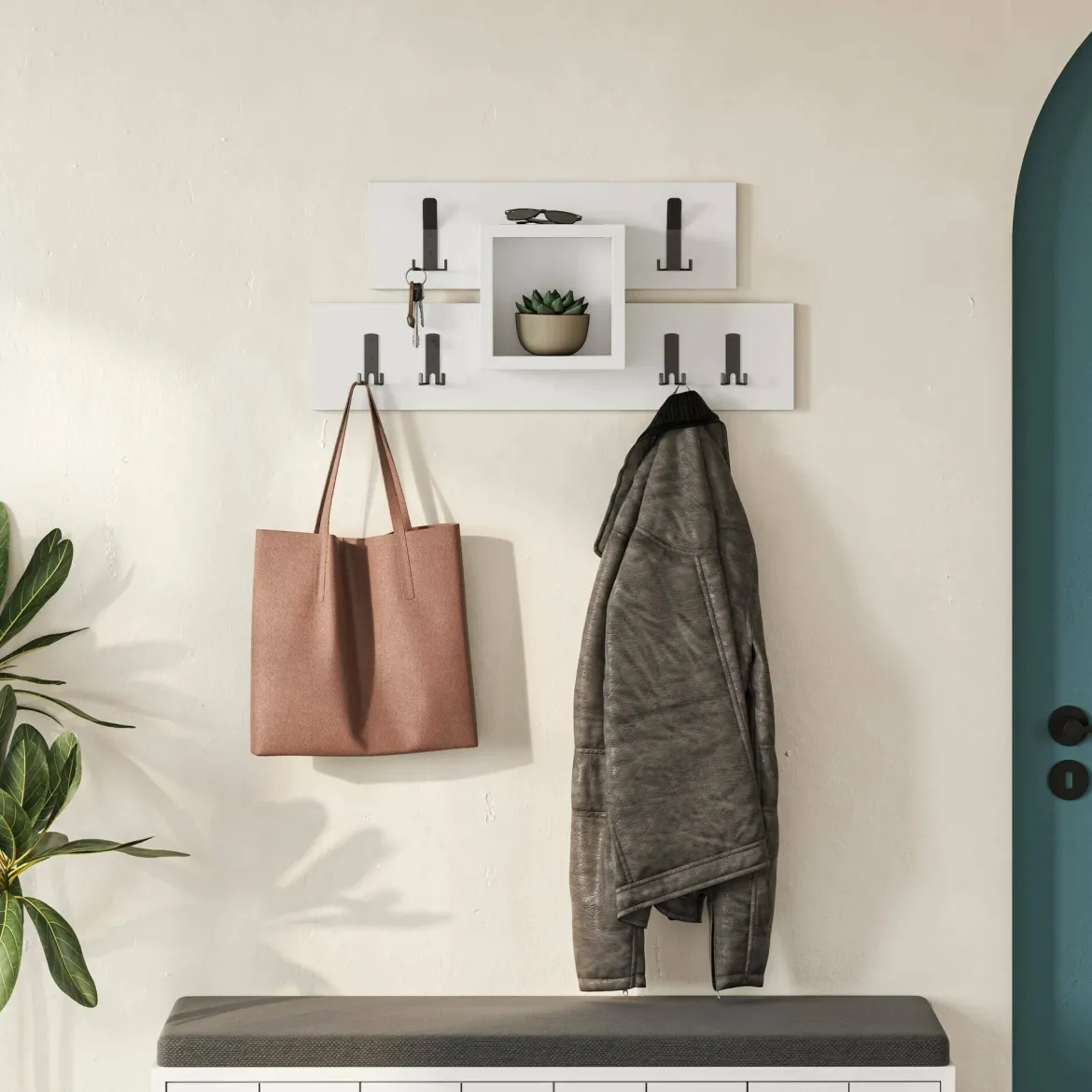 Mensola porta abiti 68x32h cm 6 posti marrone e beige - Jimena