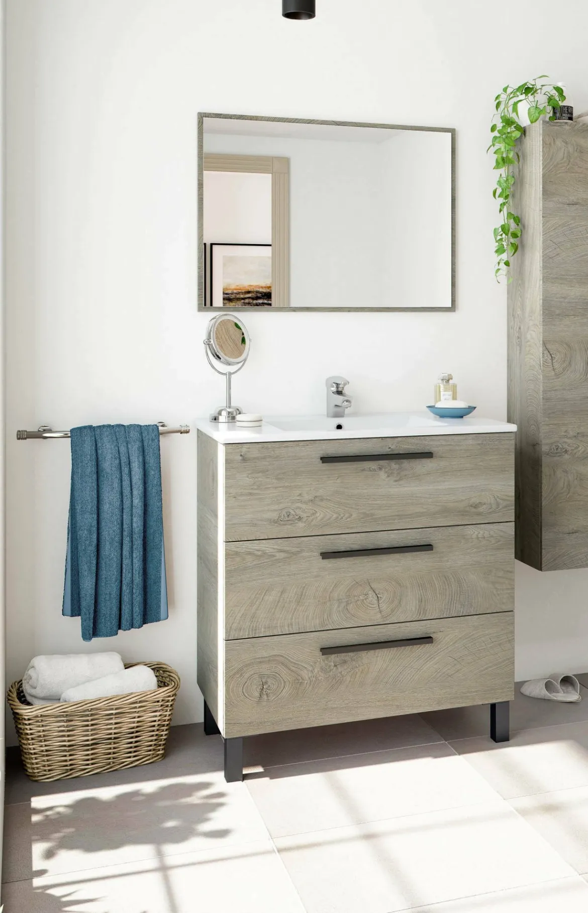 Mobile bagno antigraffio 3 cassetti 80x86x45h cm quercia - Elleboro