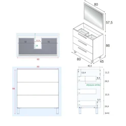 Mobile bagno antigraffio 3 cassetti 80x86x45h cm quercia - Elleboro