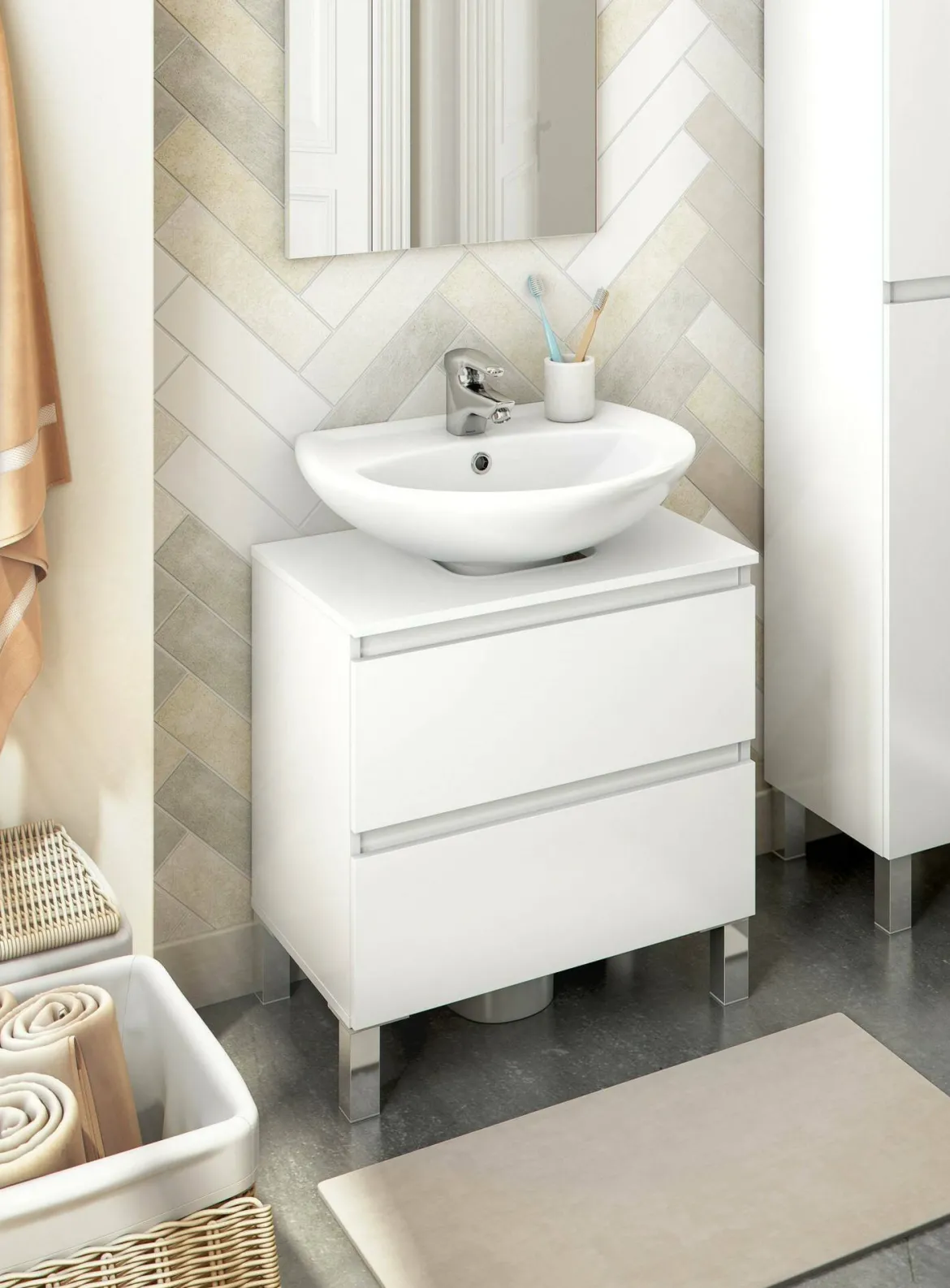 Mobile bagno 2 cassetti 70x45x50h cm bianco lucido - Tico