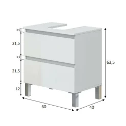 Mobile bagno 2 cassetti 70x45x50h cm bianco lucido - Tico