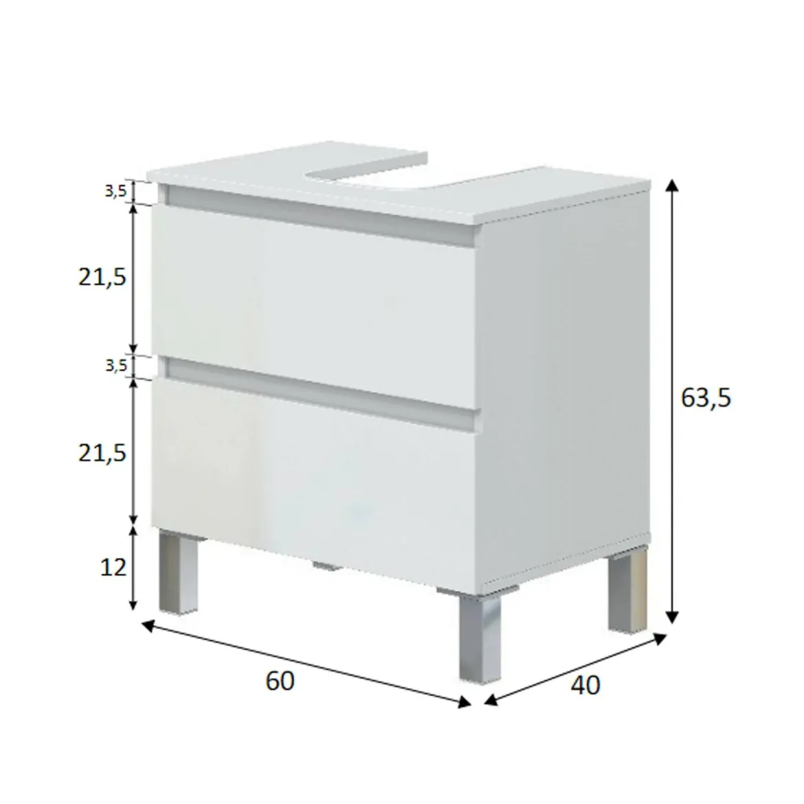 Mobile bagno 2 cassetti 70x45x50h cm bianco lucido - Tico