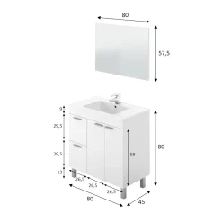 Mobile bagno 2 cassetti 80x80x45h cm bianco lucido - Aracth