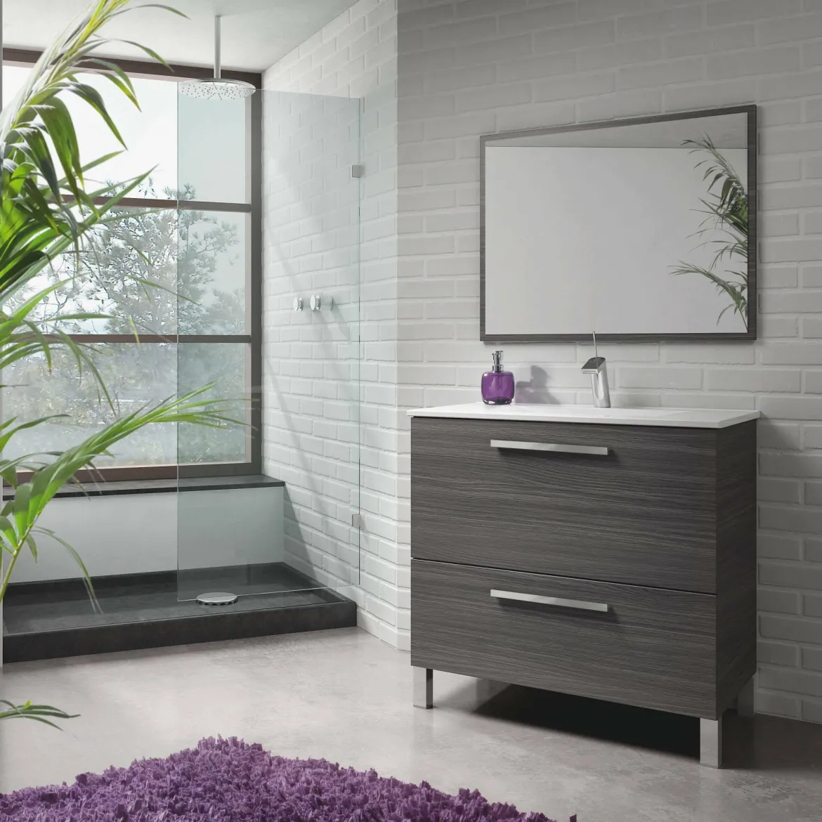 Mobile bagno 2 cassetti 80x80x45h cm grigio cenere - Abel
