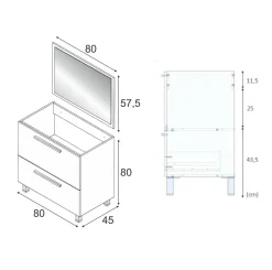 Mobile bagno 2 cassetti 80x80x45h cm grigio cenere - Abel