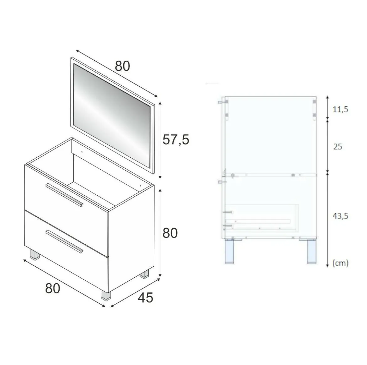 Mobile bagno 2 cassetti 80x80x45h cm grigio cenere - Abel
