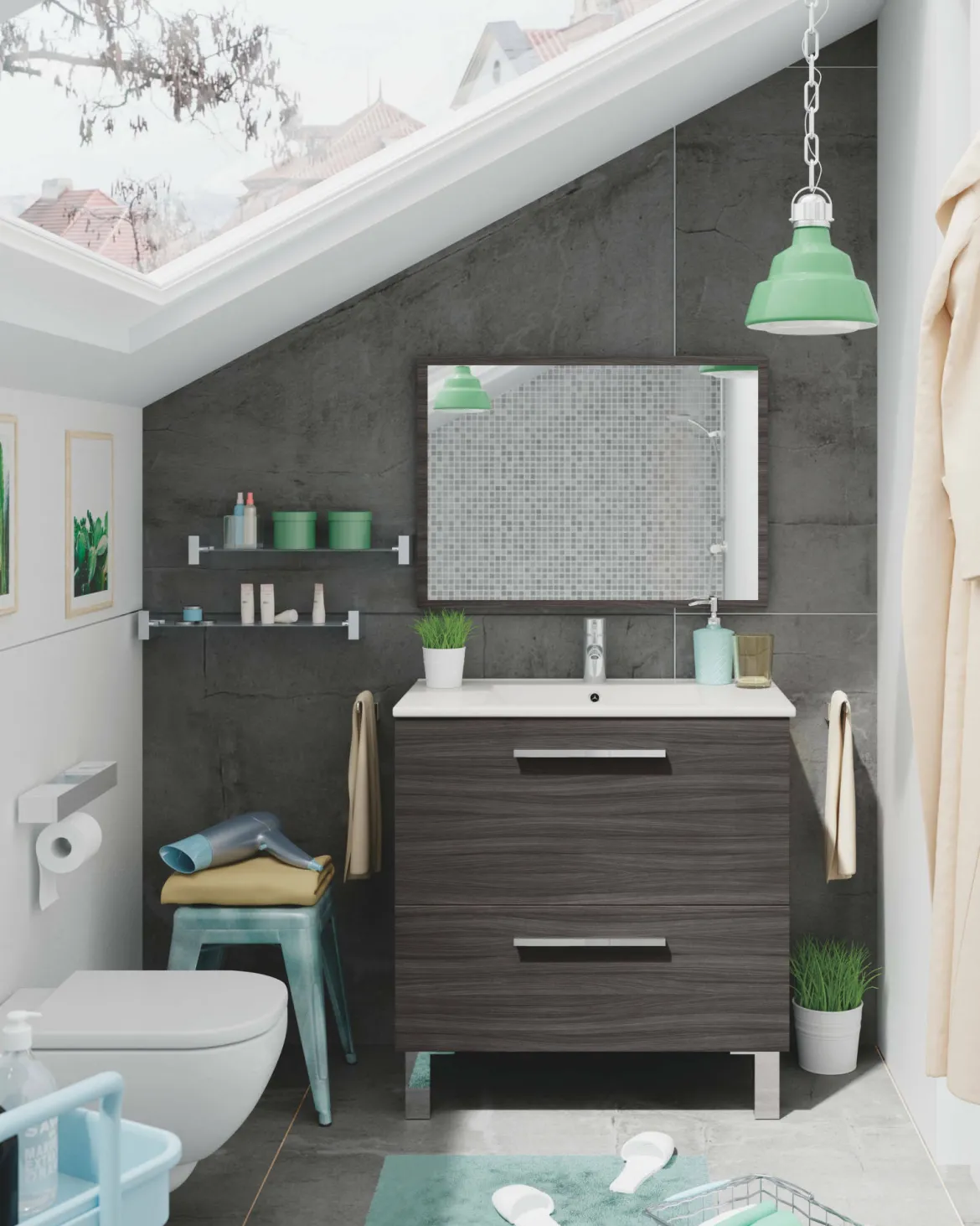 Mobile bagno 2 cassetti 80x80x45h cm grigio cenere - Abel