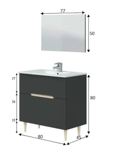 Mobile bagno con specchio 80x45x80h cm antracite e rovere - Avona