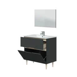 Mobile bagno con specchio 80x45x80h cm antracite e rovere - Avona