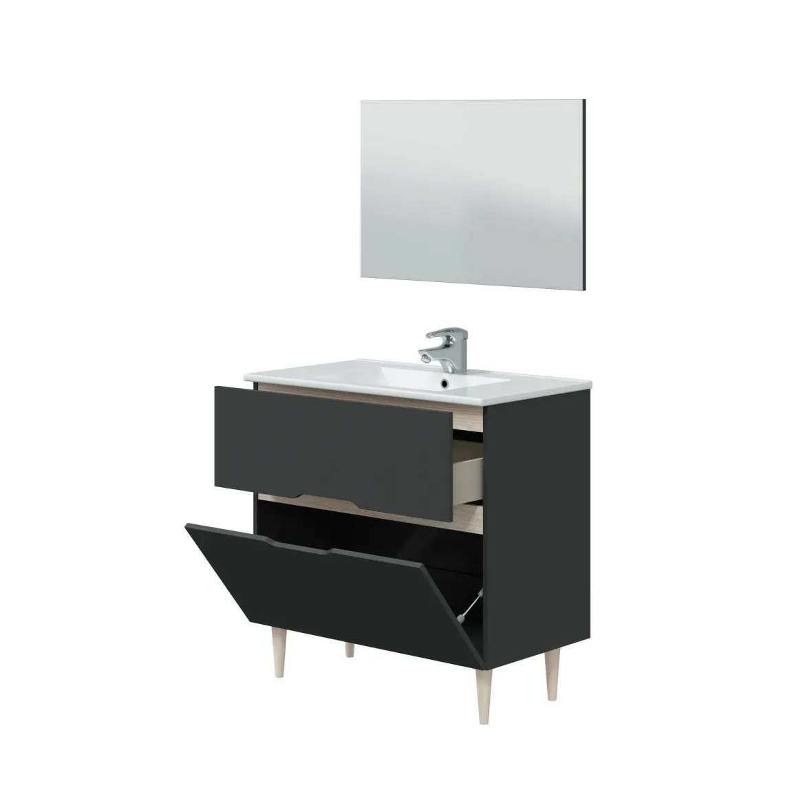Mobile bagno con specchio 80x45x80h cm antracite e rovere - Avona